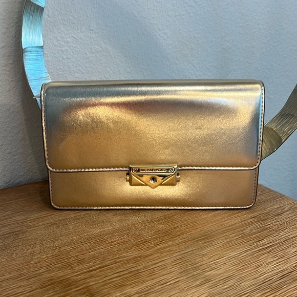nwt MICHAEL KORS CeCe Metallic Gold Clutch shoulder Bag - Picture 2 of 12